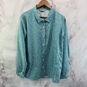 Simms Shirt Women XL Blue Button Up Long Sleeve Dragonfly